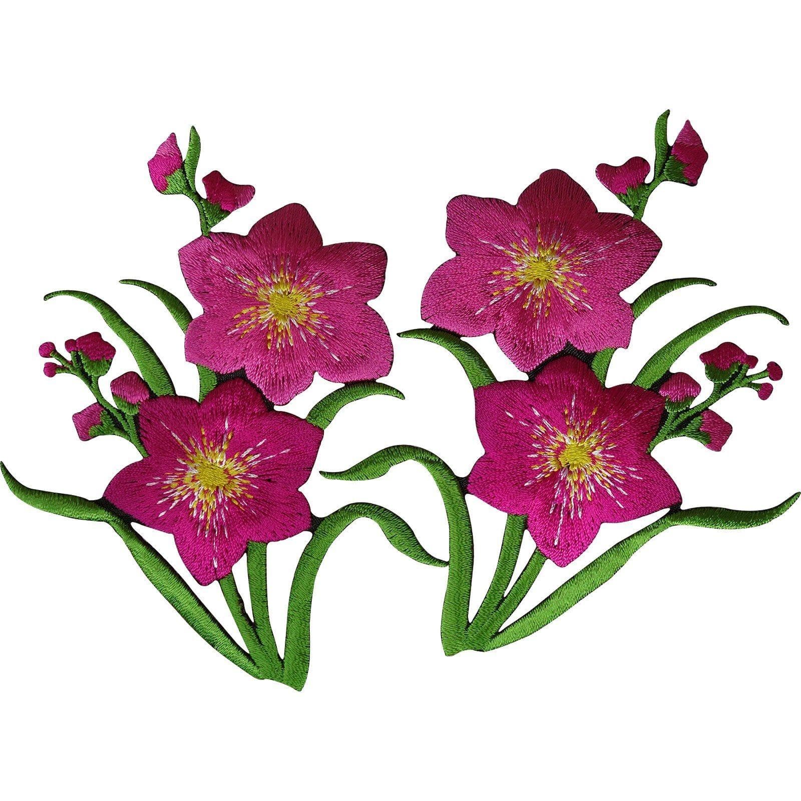 Pair of Pink Flower Patches Iron Sew On Flowers Embroidery Patch Badge