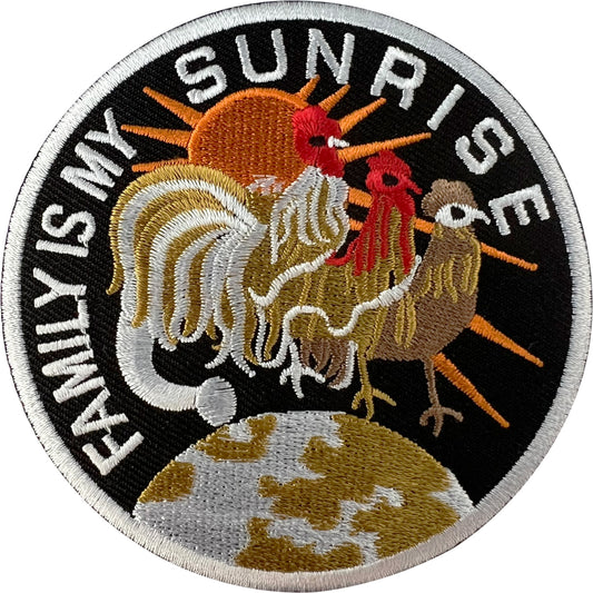 Family Is My Sunrise Cockerel Patch Iron Sew On Sun Earth Space Embroidery Badge