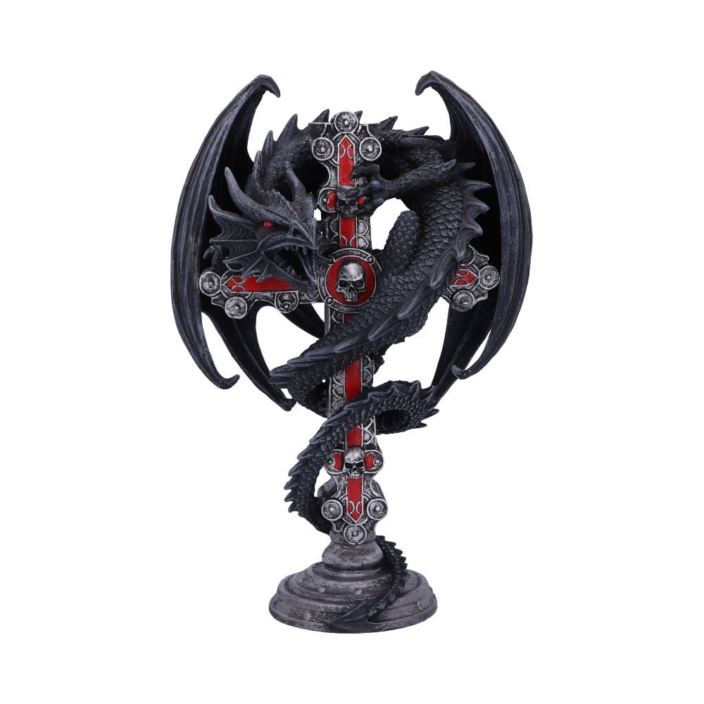 Anne Stokes Gothic Guardian Dragon Cross Candle Holder 26.5cm, Black