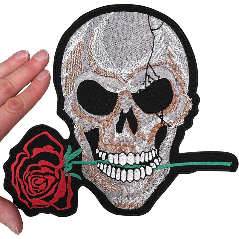 Rose Flower Skull Embroidery Iron On Patches For Clothes Biker Jackets DIY  Badge