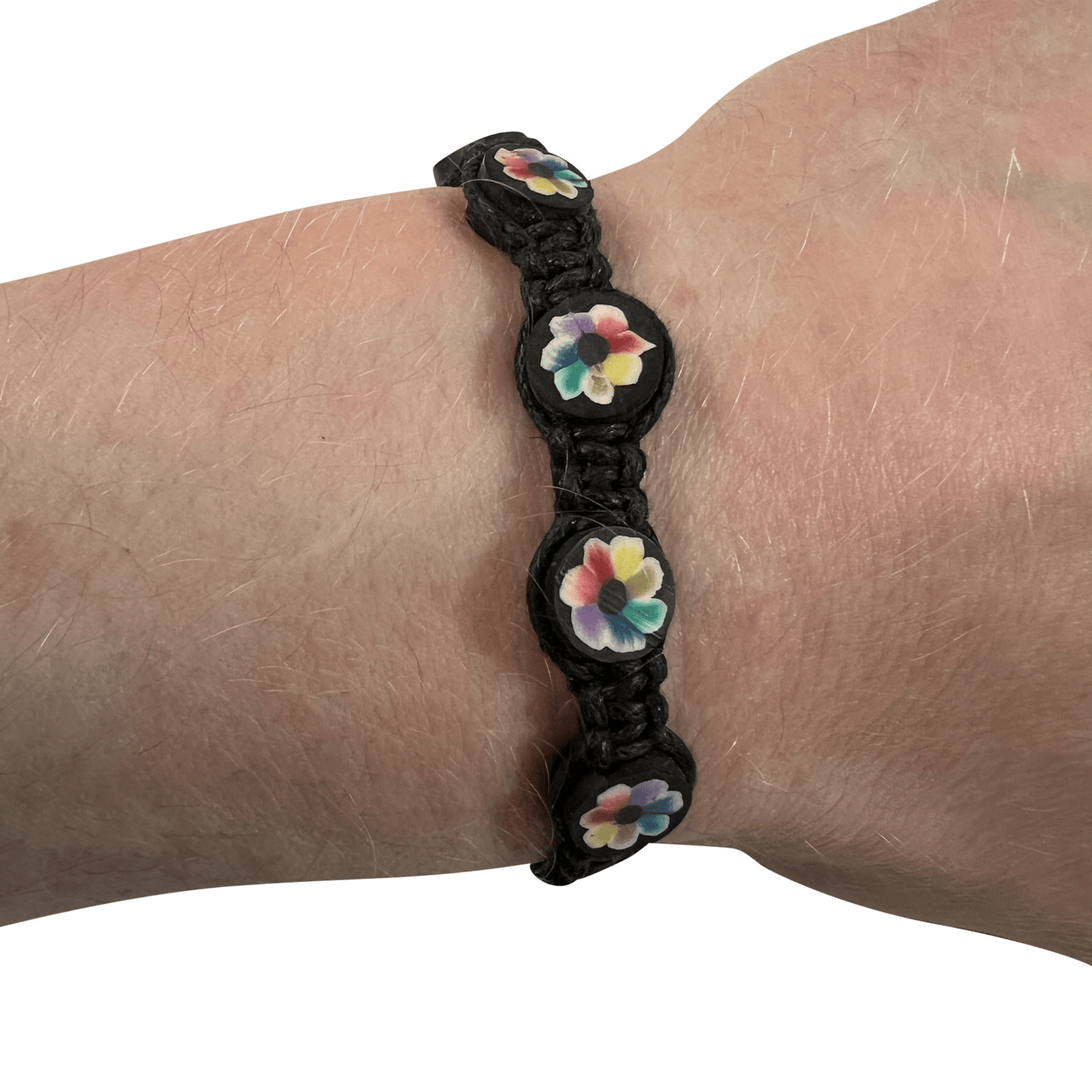 Black Cotton Bracelet Floral Flower Beads Wristband Bangle Womens Girl Jewellery
