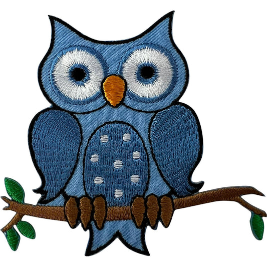 Blue Owl Patch Iron Sew On Cloth Fabric Denim Bag Bird Animal Embroidered Badge