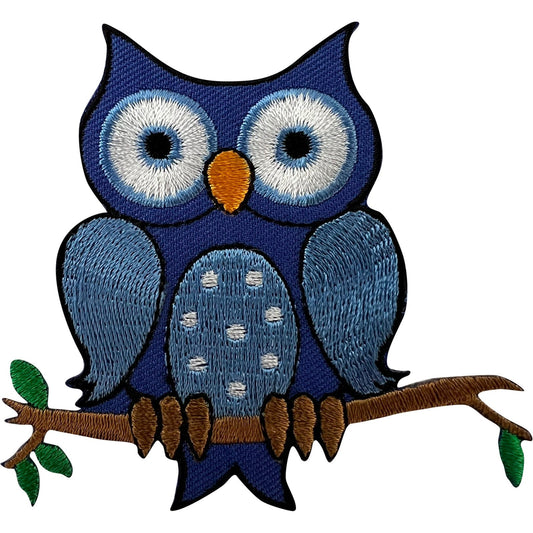 Blue Owl Patch Iron Sew On Clothes Bag Fabric Denim Bird Animal Embroidery Badge