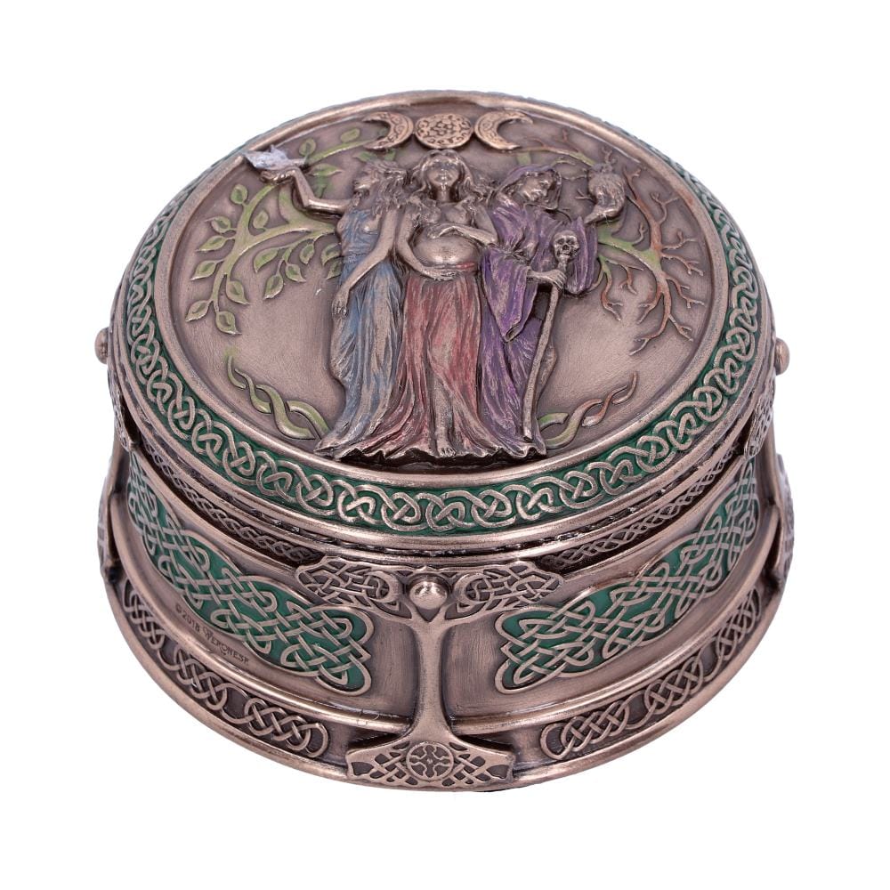 Bronze Maiden Mother Crone Triple Moon Pagan Trinket Box