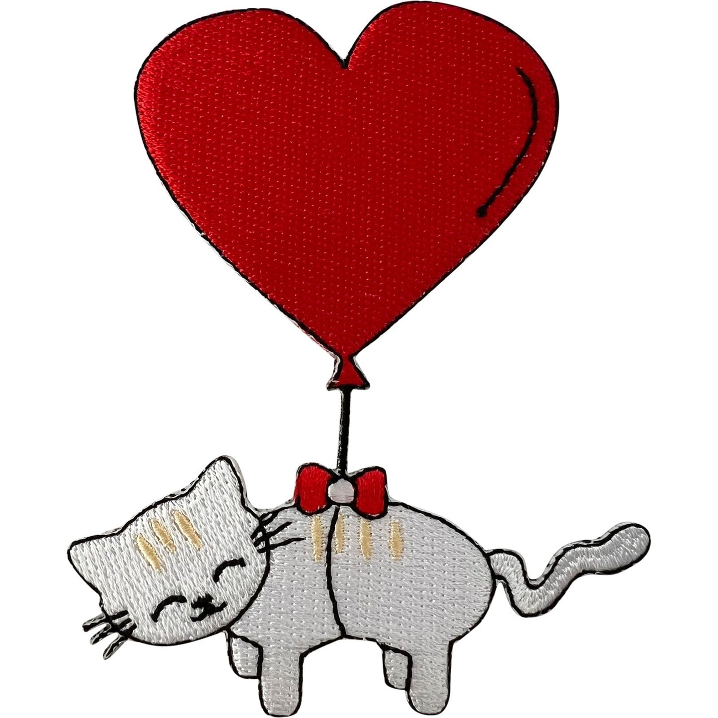 Cat Red Love Heart Bow Balloon Patch Iron Sew On Embroidery Applique Motif Decal