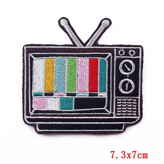 Classic Old Retro Television TV Patch Iron Sew On Clothes Bag Embroidered Badge