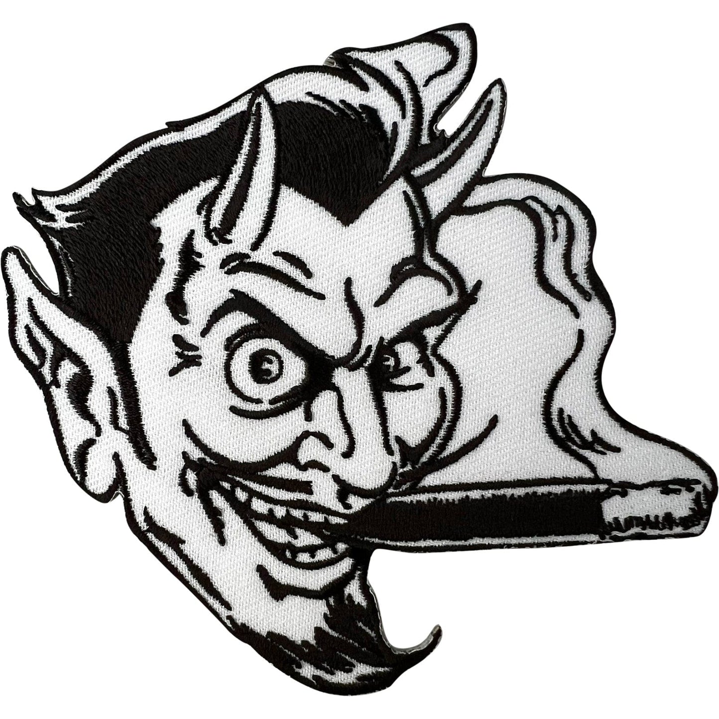 Devil Smoking Patch Iron Sew On T Shirt Jeans Satan Black White Embroidery Badge