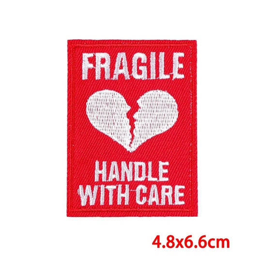 Fragile Handle With Care Broken Heart Patch Iron Sew On Clothes Embroidery Badge