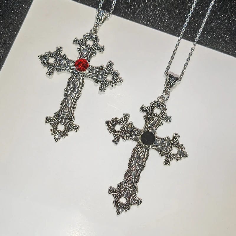 Gothic Irregular Cross Clavicle Chain Necklace: Crystal-Embellished Statement Piece for Women and Men - Aesthetic Jewelry