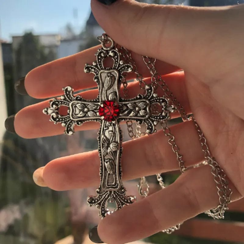 Gothic Irregular Cross Clavicle Chain Necklace: Crystal-Embellished Statement Piece for Women and Men - Aesthetic Jewelry