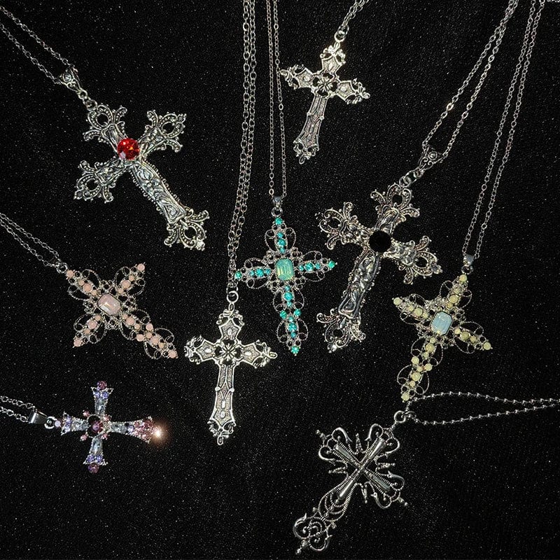 Gothic Irregular Cross Clavicle Chain Necklace: Crystal-Embellished Statement Piece for Women and Men - Aesthetic Jewelry