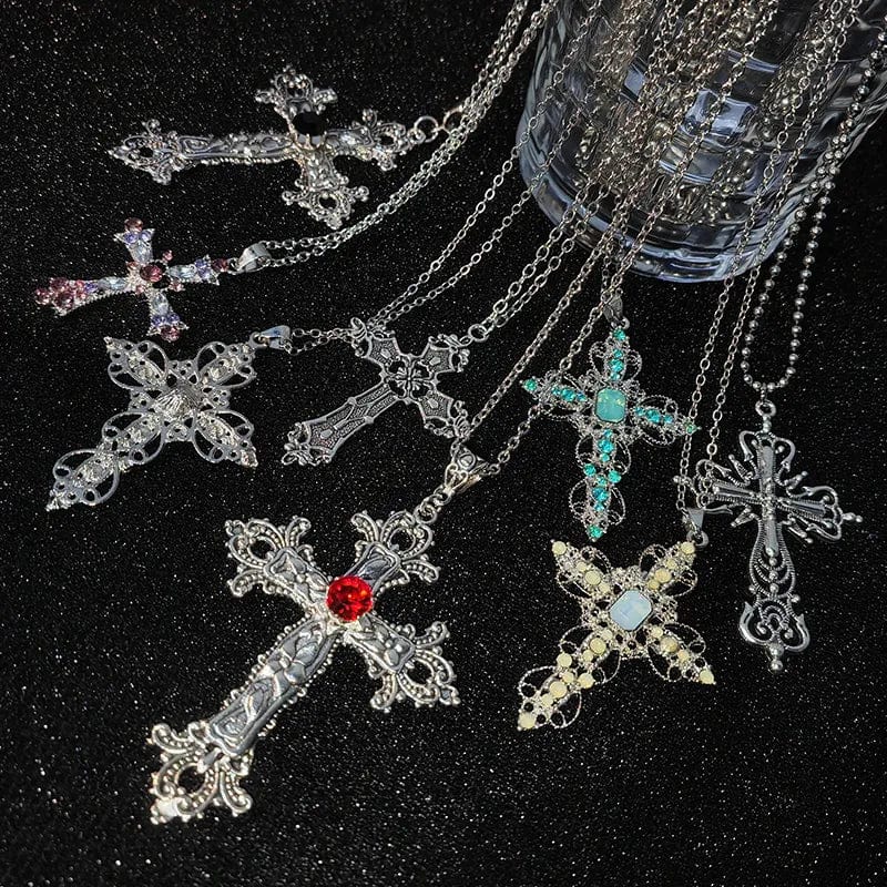 Gothic Irregular Cross Clavicle Chain Necklace: Crystal-Embellished Statement Piece for Women and Men - Aesthetic Jewelry