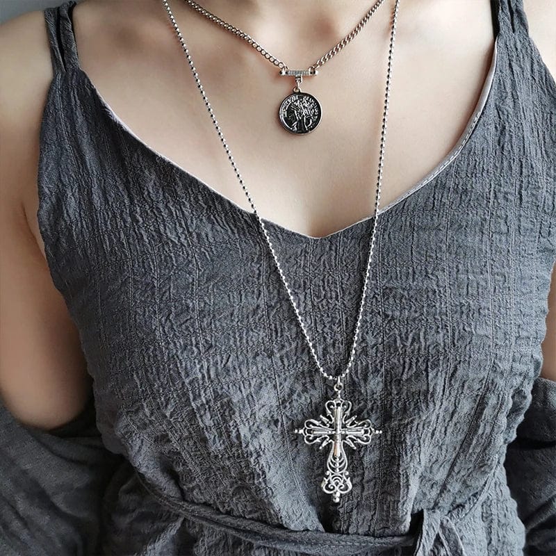 Gothic Irregular Cross Clavicle Chain Necklace: Crystal-Embellished Statement Piece for Women and Men - Aesthetic Jewelry