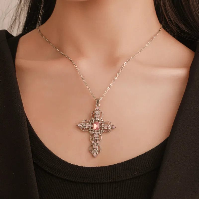 Gothic Irregular Cross Clavicle Chain Necklace: Crystal-Embellished Statement Piece for Women and Men - Aesthetic Jewelry