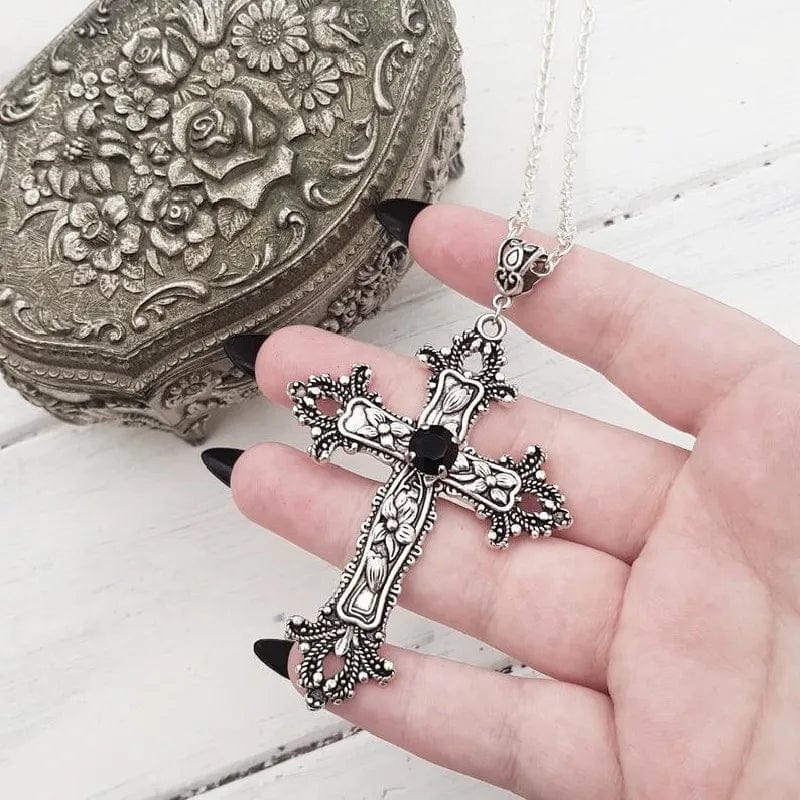 Gothic Irregular Cross Clavicle Chain Necklace: Crystal-Embellished Statement Piece for Women and Men - Aesthetic Jewelry