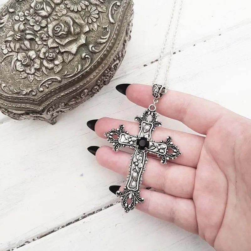 Gothic Irregular Cross Clavicle Chain Necklace: Crystal-Embellished Statement Piece for Women and Men - Aesthetic Jewelry