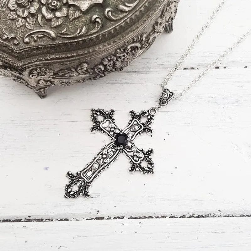 Gothic Irregular Cross Clavicle Chain Necklace: Crystal-Embellished Statement Piece for Women and Men - Aesthetic Jewelry