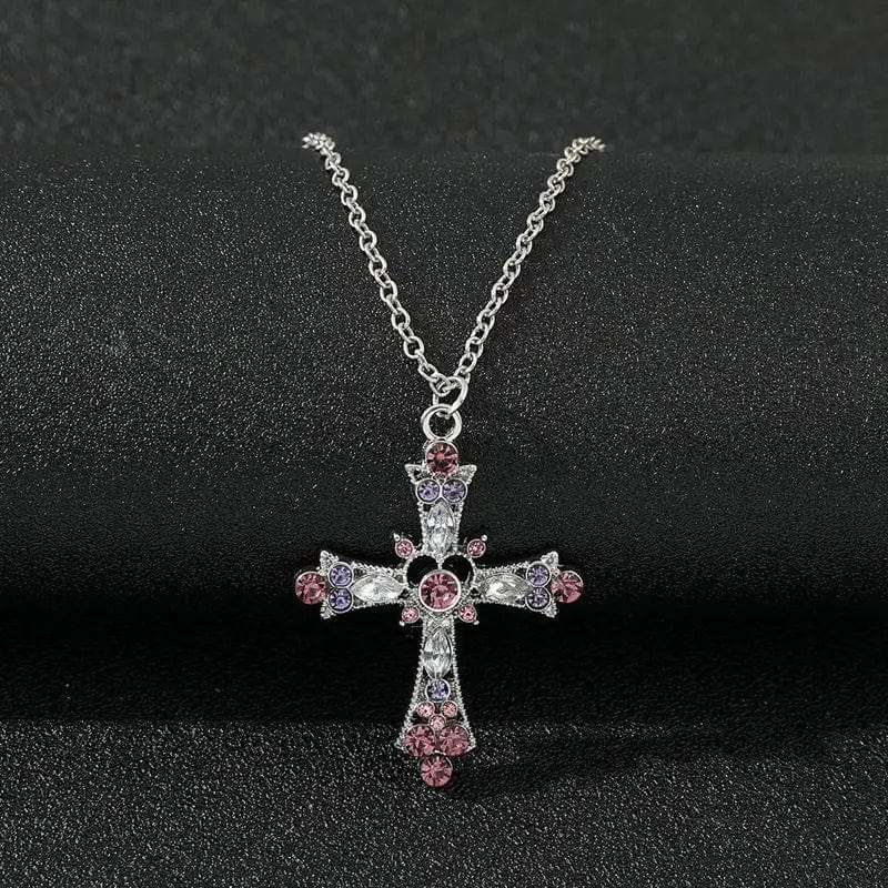 Gothic Irregular Cross Clavicle Chain Necklace: Crystal-Embellished Statement Piece for Women and Men - Aesthetic Jewelry