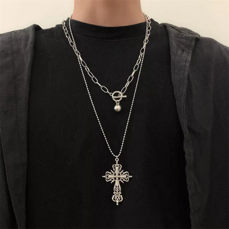 Gothic Irregular Cross Clavicle Chain Necklace: Crystal-Embellished Statement Piece for Women and Men - Aesthetic Jewelry