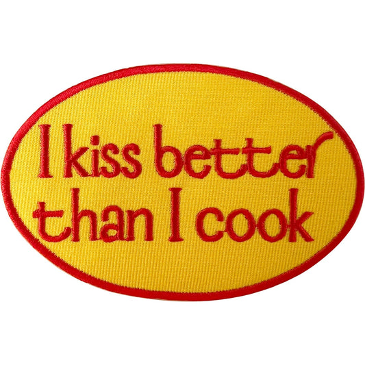 I Kiss Better Than I Cook Iron Sew On Patch Clothes Apron Chef Embroidered Badge