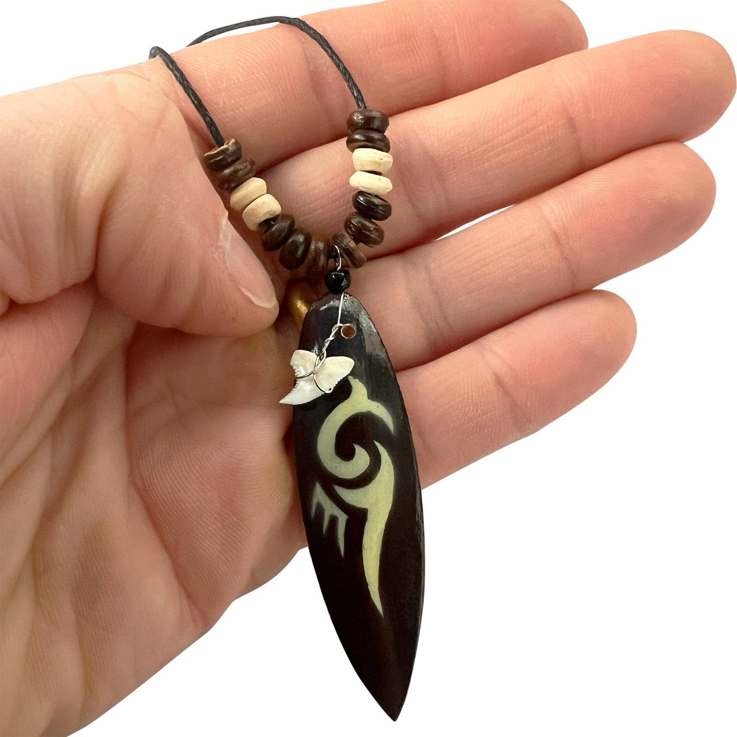 Imitation Shark Tooth Pendant Necklace Black Cord Chain Mens Womens Boys Girls Jewellery