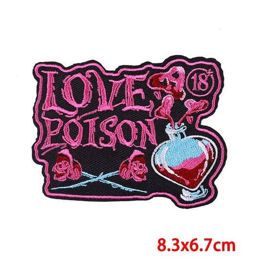 Love Poison Heart Bottle Pink Roses Embroidered Patch Iron Sew On Clothes Jeans