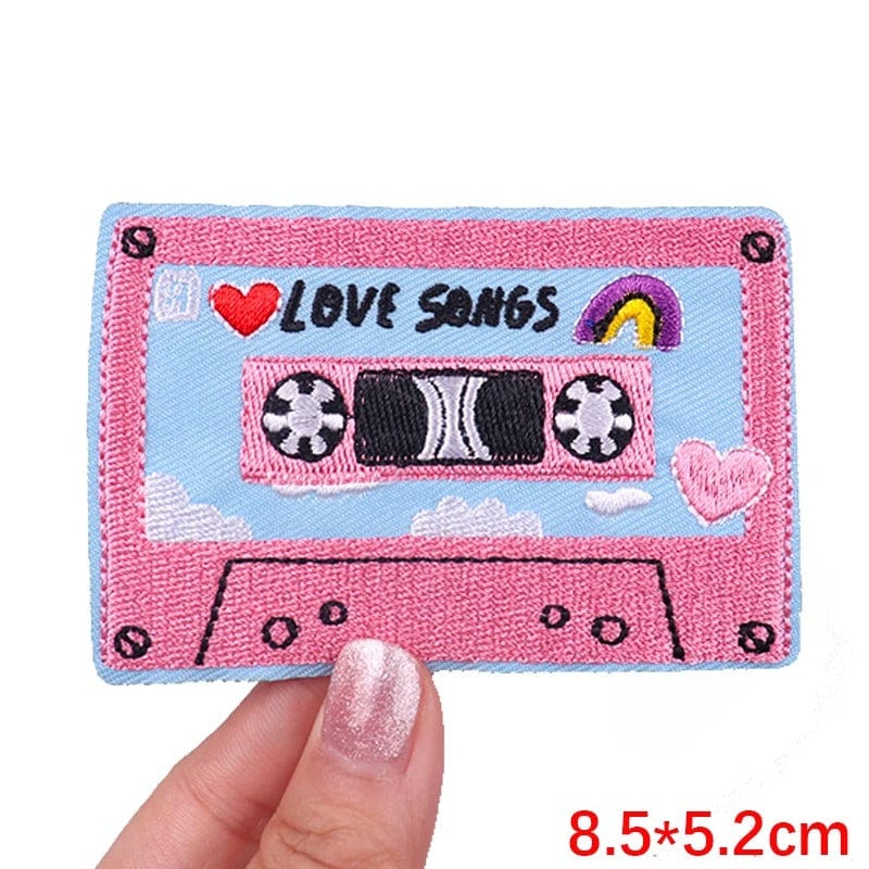 Love Songs Cassette Tape Patch Iron Sew On T Shirt Dress Skirt Embroidered Badge