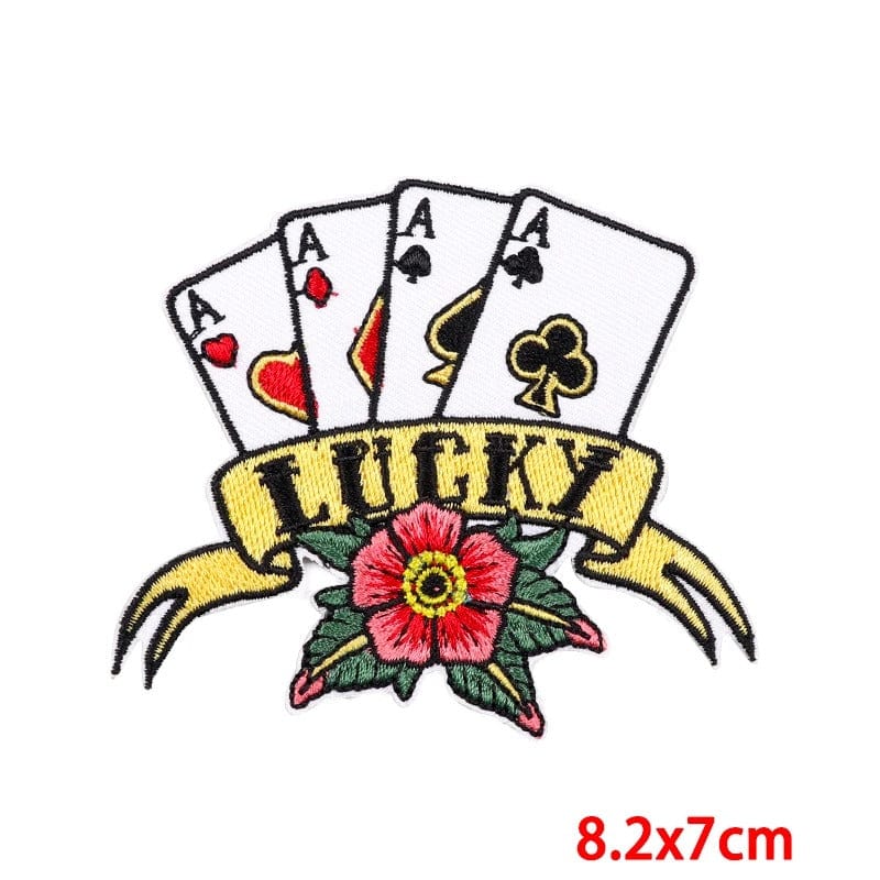 Lucky Playing Cards Sew Iron On Patch Clothes Jeans Bag Flower Embroidered Badge