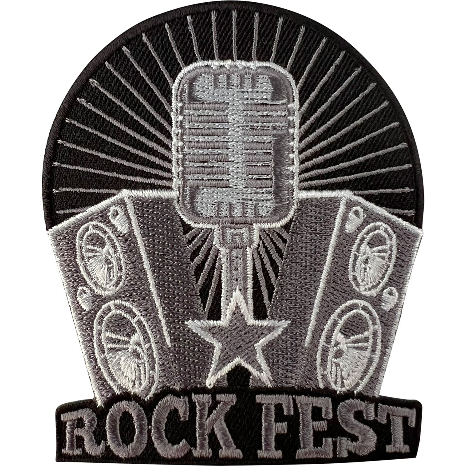 Microphone Speakers Rock Fest Patch Iron Sew On Garment Music Embroidered Badge