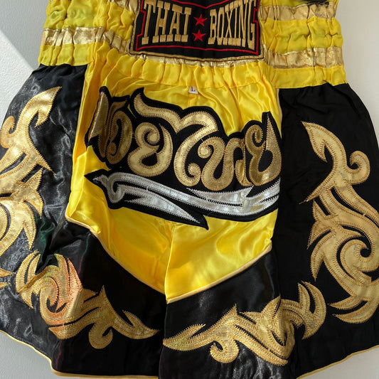 Muay Thai Boxing Shorts Size Medium Yellow Black Mens Ladies UFC MMA Kick Boxing