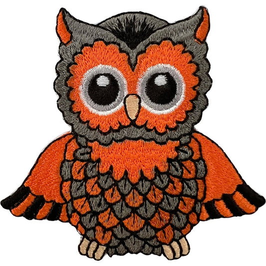 Orange Grey Owl Patch Iron Sew On T Shirt Dress Skirt Bag Bird Embroidered Badge