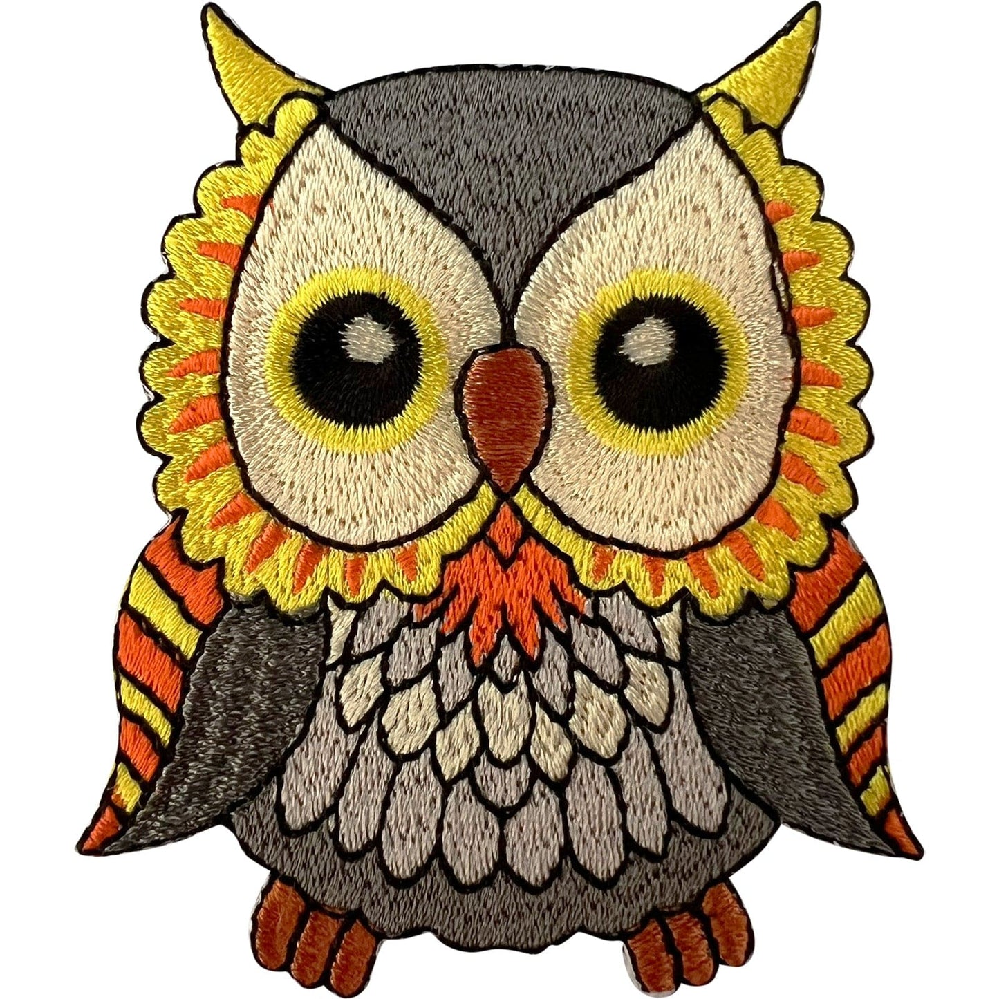 Owl Patch Iron Sew On T Shirt Dress Bag Cap Grey Yellow Orange Embroidered Badge