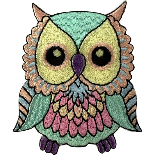 Owl Patch Iron Sew On T Shirt Dress Skirt Bag Turquoise Pink Embroidered Badge