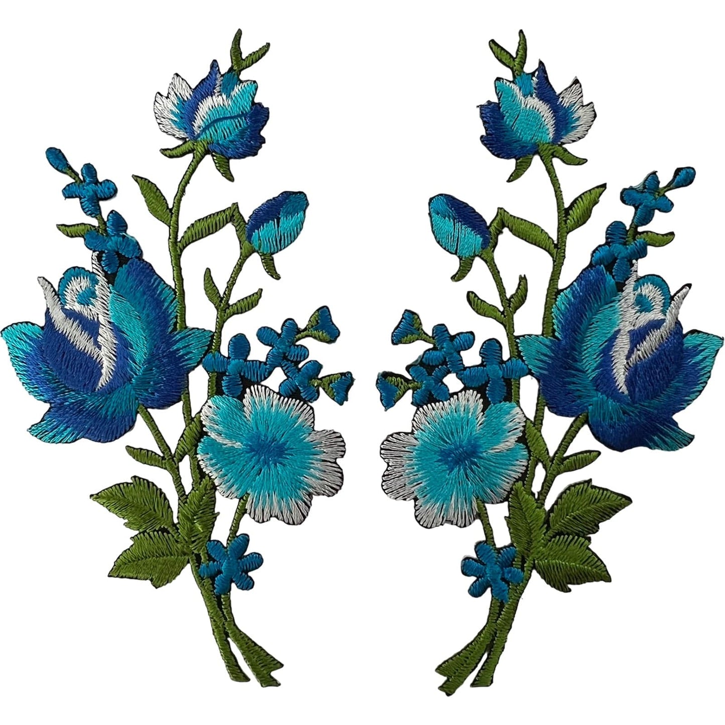 Pair of Blue Rose Flower Patches Iron Sew On Clothing Patch Embroidered Badges