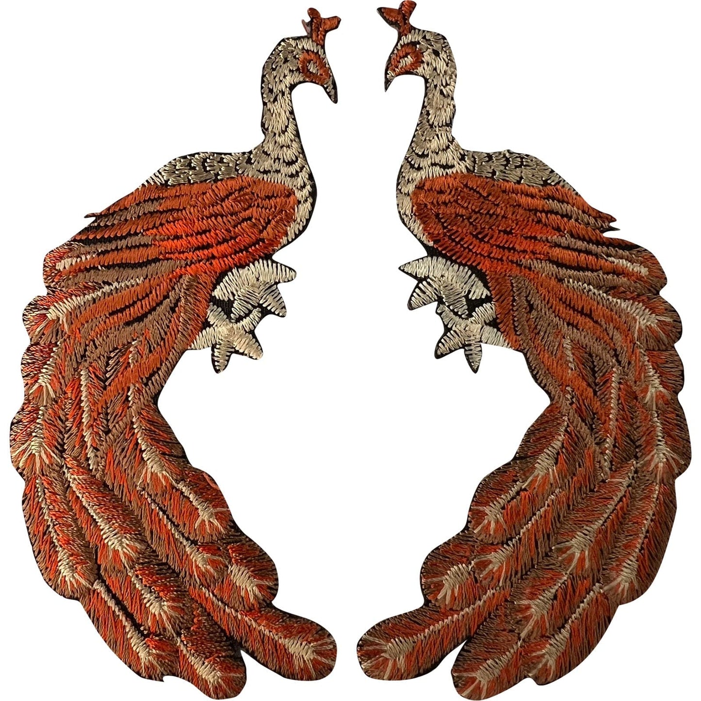 Pair of Peacock Patches Iron Sew On Clothes Bag Dress Blouse Embroidered Badges