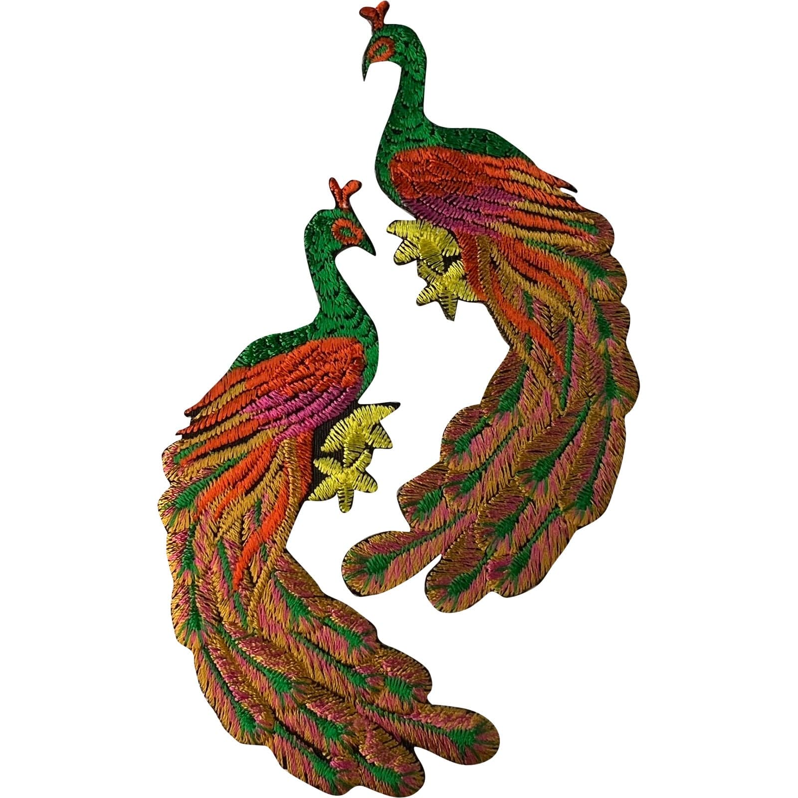 Pair of Peacock Patches Iron Sew On Clothes Bag Dress Skirt Embroidered Badges