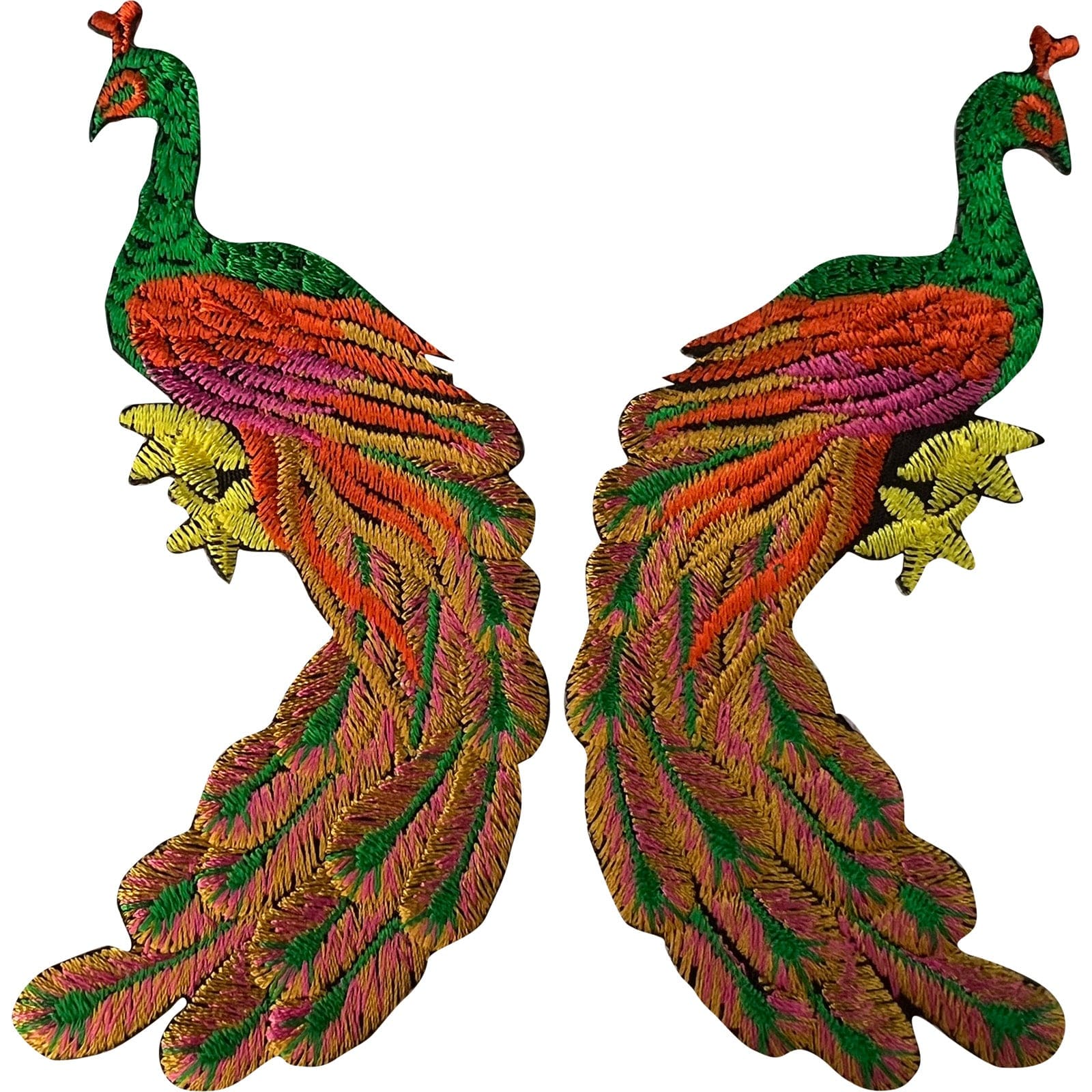 Pair of Peacock Patches Iron Sew On Clothes Bag Dress Skirt Embroidered Badges