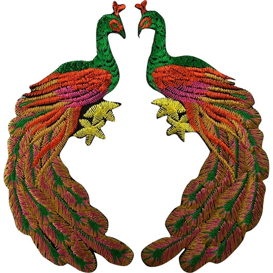 Pair of Peacock Patches Iron Sew On Clothes Bag Dress Skirt Embroidered Badges