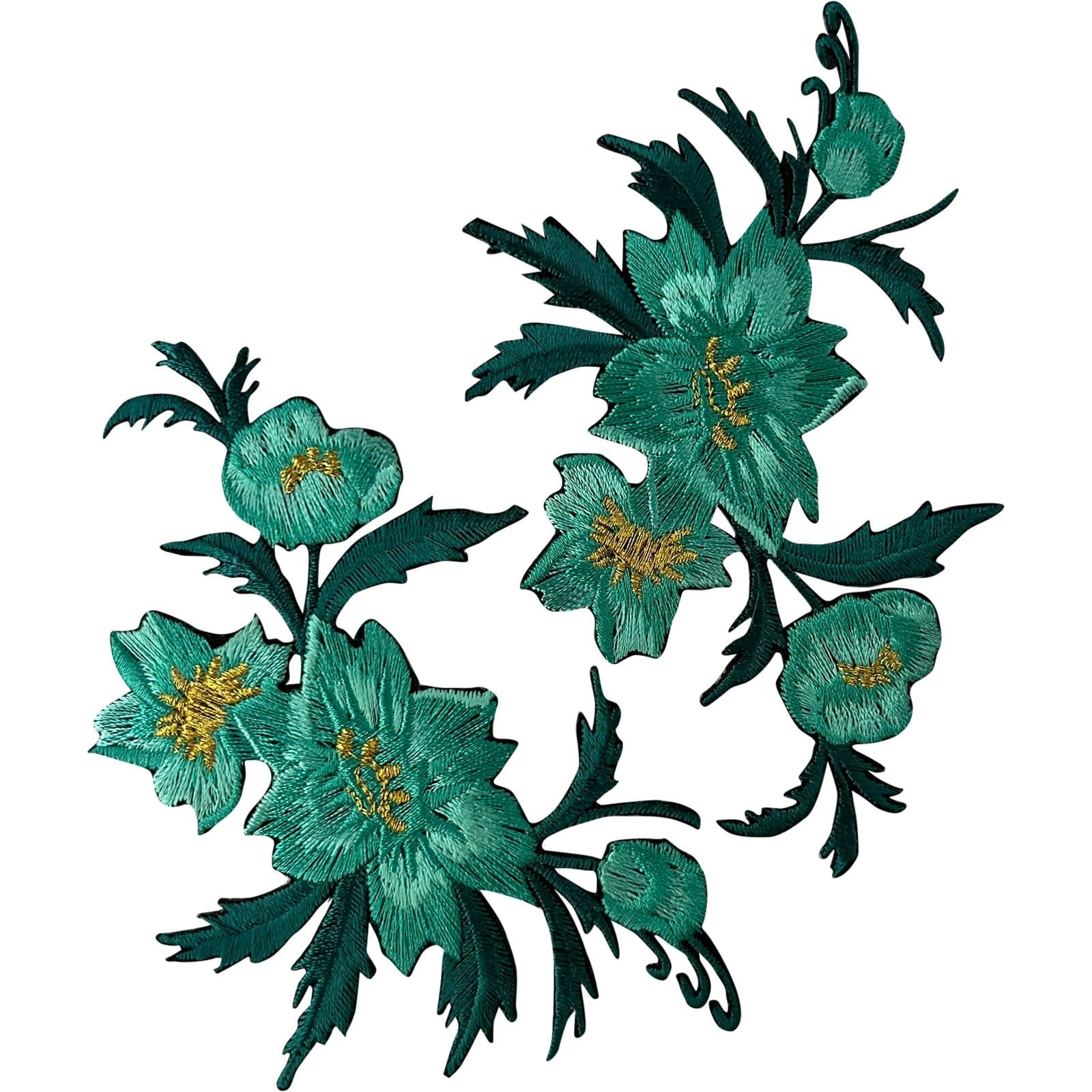 Pair of Turquoise Green Flower Patch Iron Sew On Dress Floral Embroidered Badge