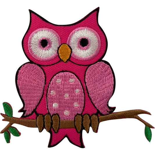 Pink Owl Patch Iron Sew On Cloth Fabric Denim Bag Bird Animal Embroidered Badge