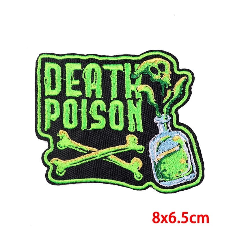 Poison Bottle Skull Crossbones Patch Iron Sew On Denim Jacket Shorts Skirt Dress