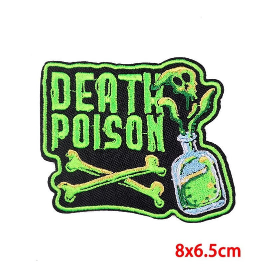 Poison Bottle Skull Crossbones Patch Iron Sew On Denim Jacket Shorts Skirt Dress