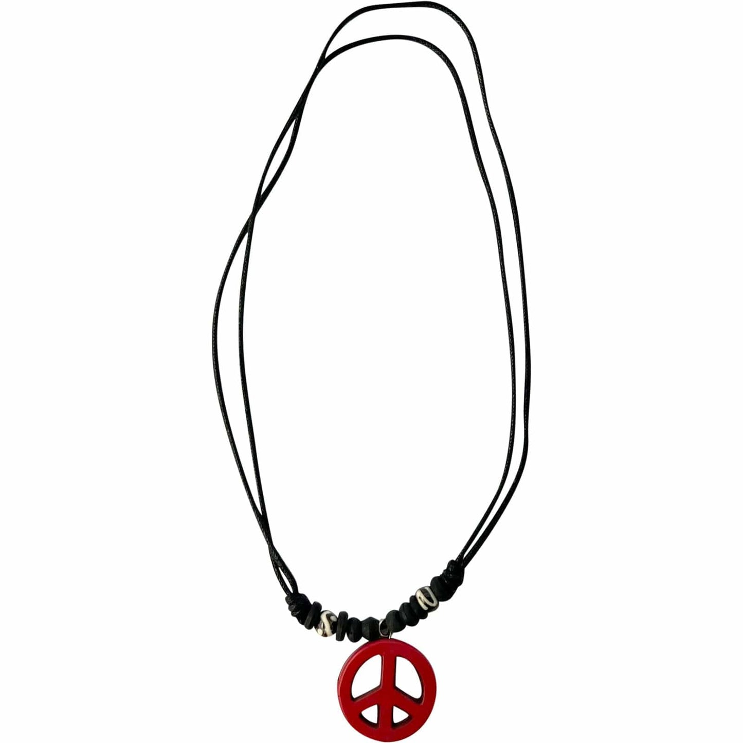 Red Peace Sign Symbol Pendant Necklace Black Cord Chain Mens Womens Jewellery