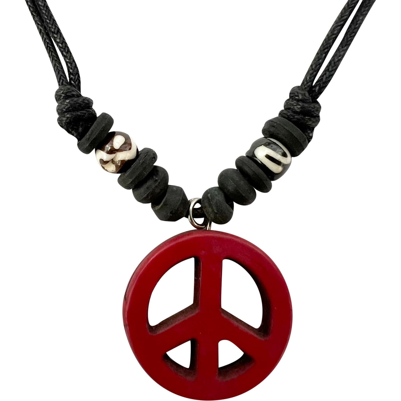 Red Peace Sign Symbol Pendant Necklace Black Cord Chain Mens Womens Jewellery