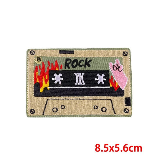 Rock Music Cassette Tape Patch Iron Sew On T Shirt Bag Jeans Embroidered Badge