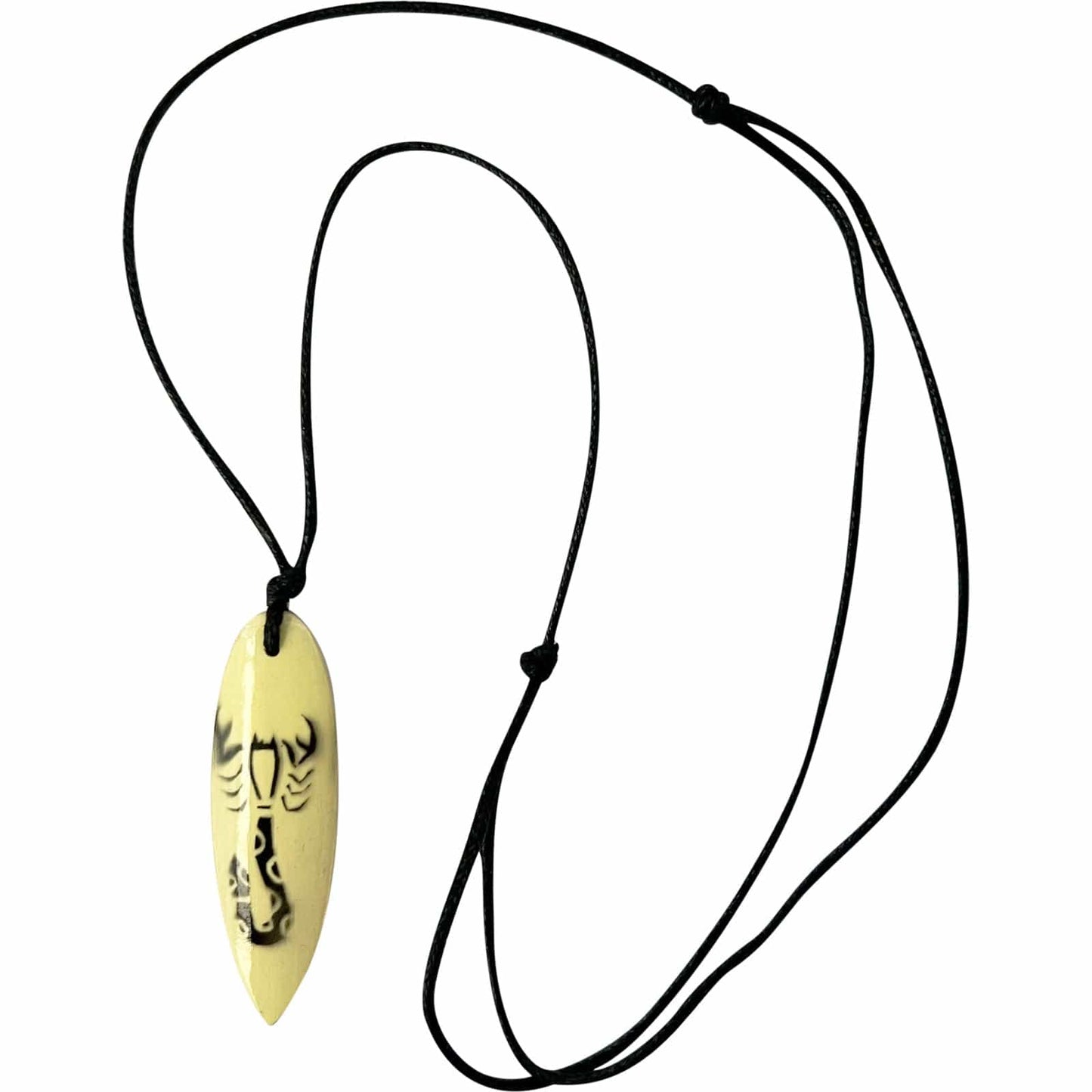 Scorpion Wood Surfboard Pendant Necklace Black Cord Chain Mens Womens Jewellery