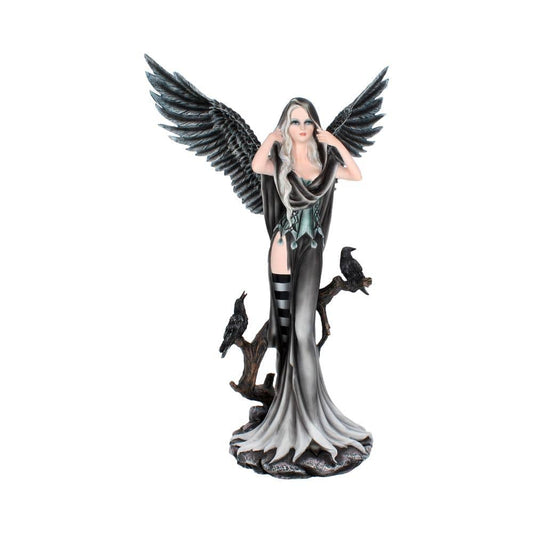 Sorrel Large Dark Angel Fairy and Raven Figurine