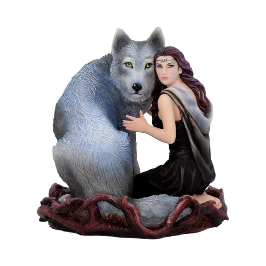 Soul Bond by Anne Stokes hand-painted wolf and woman resin figurine