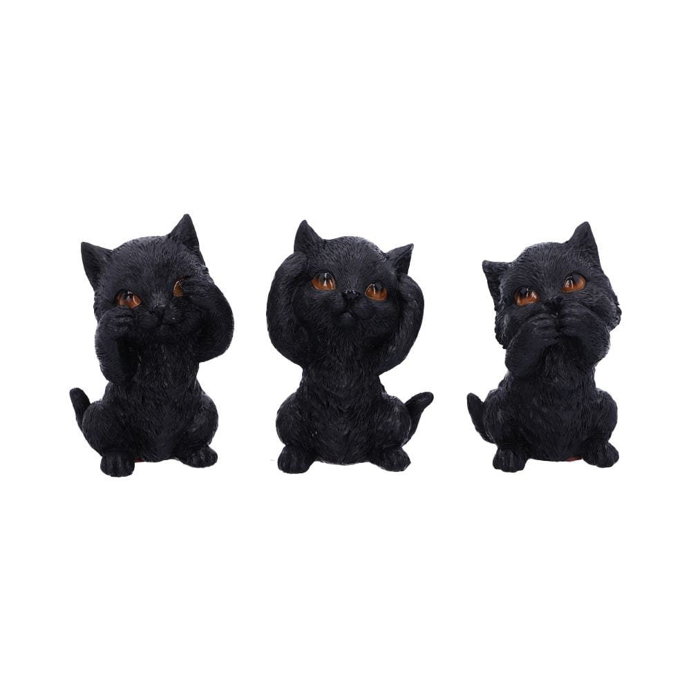 Three Wise Kitties See No Hear No Speak No Evil Familiar Black Cats Figurine