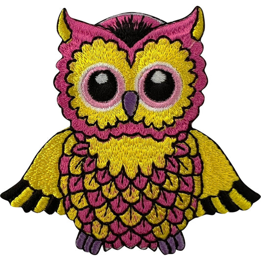 Yellow Pink Owl Patch Iron Sew On T Shirt Dress Skirt Bag Bird Embroidered Badge